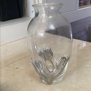Seagull Pewter 1992 Vase Floral Overlay 8”